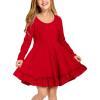 Arshiner Girls Dress Long Sleeve A Line Twirly Skater Loose Casual/Party Dresses with Pocket(Red)