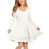 Arshiner Girls Dress Long Sleeve A Line Twirly Skater Loose Casual/Party Dresses with Pocket(White)
