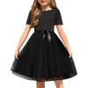 Arshiner Girls Dress Tutu Fluffy Summer Dresses Belted Wedding Party Flower Girls’ Dress Size 3-11 Years(Black)