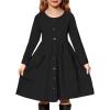 Arshiner Girl’s Dresses Button Down Midi Long Sleeve Casual Sundress A-line Dress with Pockets(A-black)