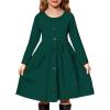 Arshiner Girl’s Dresses Button Down Midi Long Sleeve Casual Sundress A-line Dress with Pockets(A_dark Green)