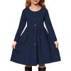 Arshiner Girl’s Dresses Button Down Midi Long Sleeve Casual Sundress A-line Dress with Pockets(A-navy Blue)