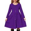 Arshiner Girl’s Dresses Button Down Midi Long Sleeve Casual Sundress A-line Dress with Pockets(A-purple)