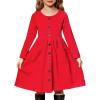 Arshiner Girl’s Dresses Button Down Midi Long Sleeve Casual Sundress A-line Dress with Pockets(A-red)