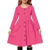 Arshiner Girl’s Dresses Button Down Midi Long Sleeve Casual Sundress A-line Dress with Pockets(A_rose Red)
