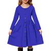 Arshiner Girl’s Dresses Button Down Midi Long Sleeve Casual Sundress A-line Dress with Pockets(A-royal Blue)