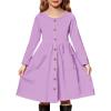 Arshiner Girl’s Dresses Button Down Midi Long Sleeve Casual Sundress A-line Dress with Pockets(Lavender)