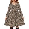 Arshiner Girl’s Dresses Button Down Midi Long Sleeve Casual Sundress A-line Dress with Pockets(Leopard)