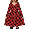 Arshiner Girl’s Dresses Button Down Midi Long Sleeve Casual Sundress A-line Dress with Pockets(Red/Black Plaid)