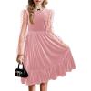 Arshiner Girls Dresses Contrast Mesh Velvet Long Sleeve A-Line Vintage Party Dress with Pockets(Pink)