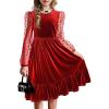 Arshiner Girls Dresses Contrast Mesh Velvet Long Sleeve A-Line Vintage Party Dress with Pockets(Red)