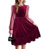 Arshiner Girls Dresses Contrast Mesh Velvet Long Sleeve A-Line Vintage Party Dress with Pockets(Wine Red)