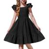 Arshiner Girls Dresses Double Pleated Sleeve Square Neck Off Shoulder with Pockets Tween Sundress Size 5-16(Black)