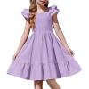 Arshiner Girls Dresses Double Pleated Sleeve Square Neck Off Shoulder with Pockets Tween Sundress Size 5-16(Lilac)