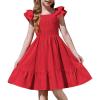 Arshiner Girls Dresses Double Pleated Sleeve Square Neck Off Shoulder with Pockets Tween Sundress Size 5-16(Red)