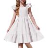 Arshiner Girls Dresses Double Pleated Sleeve Square Neck Off Shoulder with Pockets Tween Sundress Size 5-16(White)