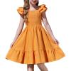 Arshiner Girls Dresses Double Pleated Sleeve Square Neck Off Shoulder with Pockets Tween Sundress Size 5-16(Yellow)