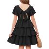 Arshiner Girls Dresses Elegant Ruffle Short Sleeve Back Tie Tiered Dresses(Black)