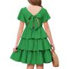 Arshiner Girls Dresses Elegant Ruffle Short Sleeve Back Tie Tiered Dresses(Green)