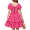Arshiner Girls Dresses Elegant Ruffle Short Sleeve Back Tie Tiered Dresses(Hot Pink)