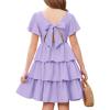 Arshiner Girls Dresses Elegant Ruffle Short Sleeve Back Tie Tiered Dresses(Lavender)