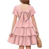 Arshiner Girls Dresses Elegant Ruffle Short Sleeve Back Tie Tiered Dresses(Light Pink)