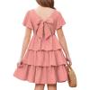 Arshiner Girls Dresses Elegant Ruffle Short Sleeve Back Tie Tiered Dresses(Orange Pink)