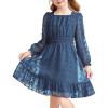 Arshiner Girls Dresses Long Sleeve Square Neck Swiss Dot Flowy Casual Party Dress(Blue)