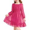 Arshiner Girls Dresses Long Sleeve Square Neck Swiss Dot Flowy Casual Party Dress(Hot Pink)