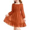 Arshiner Girls Dresses Long Sleeve Square Neck Swiss Dot Flowy Casual Party Dress(Orange)