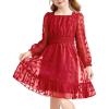 Arshiner Girls Dresses Long Sleeve Square Neck Swiss Dot Flowy Casual Party Dress(Red)