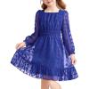 Arshiner Girls Dresses Long Sleeve Square Neck Swiss Dot Flowy Casual Party Dress(Royal Blue)