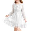Arshiner Girls Dresses Long Sleeve Square Neck Swiss Dot Flowy Casual Party Dress(White)