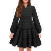 Arshiner Girls Dresses Long Sleeve Swiss Dot V Neck Ruffle Tiered Casual Party Dress(Black-swiss Dot)