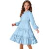 Arshiner Girls Dresses Long Sleeve Swiss Dot V Neck Ruffle Tiered Casual Party Dress(Blue)