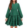 Arshiner Girls Dresses Long Sleeve Swiss Dot V Neck Ruffle Tiered Casual Party Dress(Green-swiss Dot)