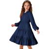 Arshiner Girls Dresses Long Sleeve Swiss Dot V Neck Ruffle Tiered Casual Party Dress(Navy)