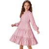 Arshiner Girls Dresses Long Sleeve Swiss Dot V Neck Ruffle Tiered Casual Party Dress(Pink)