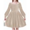Arshiner Girls Dresses Velvet Square Neck Puff Long Sleeve Fall Winter Holiday Dress with Pockets(Champage)
