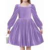 Arshiner Girls Dresses Velvet Square Neck Puff Long Sleeve Fall Winter Holiday Dress with Pockets(Lavender)