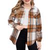 Arshiner Girls Flannel Long Sleeve Shirts Button Down Plaid Shacket Jackets Casual Blouses Tops with Pockets(Brown)