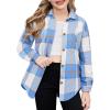 Arshiner Girls Flannel Long Sleeve Shirts Button Down Plaid Shacket Jackets Casual Blouses Tops with Pockets(Light Blue)