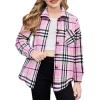 Arshiner Girls Flannel Long Sleeve Shirts Button Down Plaid Shacket Jackets Casual Blouses Tops with Pockets(Pink)