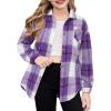 Arshiner Girls Flannel Long Sleeve Shirts Button Down Plaid Shacket Jackets Casual Blouses Tops with Pockets(Purple)