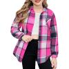 Arshiner Girls Flannel Long Sleeve Shirts Button Down Plaid Shacket Jackets Casual Blouses Tops with Pockets(Rose Red)