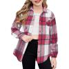 Arshiner Girls Flannel Long Sleeve Shirts Button Down Plaid Shacket Jackets Casual Blouses Tops with Pockets(Wine Red)
