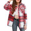 Arshiner Girls Flannel Plaid Jackets Button Down Long Sleeve Shirts Blouses Tops with Pockets Outfits(Red)