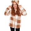 Arshiner Girls Fleece Jacket Kids Zip Up Fall Winter Fuzzy Sherpa Outwear Coat with Pockets(Khaki Plaid)