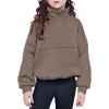 Arshiner Girls Half Zip Sweatshirt with Drawstring Hem Fleece Quarter Zip Pullover Sweatshirts Fall Clothes for Teen Girl(Coffee)