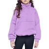 Arshiner Girls Half Zip Sweatshirt with Drawstring Hem Fleece Quarter Zip Pullover Sweatshirts Fall Clothes for Teen Girl(Purple)